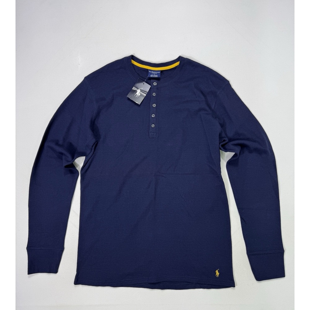 Polo Ralph Lauren Sleepwear Henley Shirt Men Medium Navy Blue Waffle Knit NWT